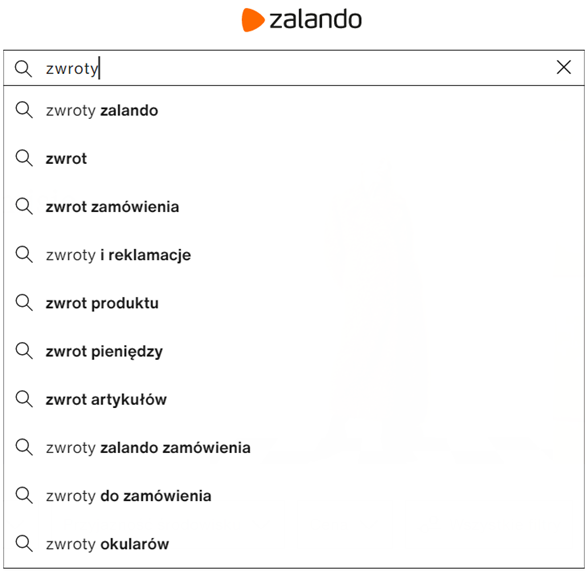 Samoobsługa klienta online - Zalando screen z wyszukiwarki - agencja tłumaczeń LocAtHeart