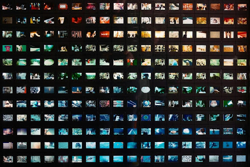 A colourful collage of screenshots from different films and TV series, featuring genres such as drama, criem, thriller, and comedy